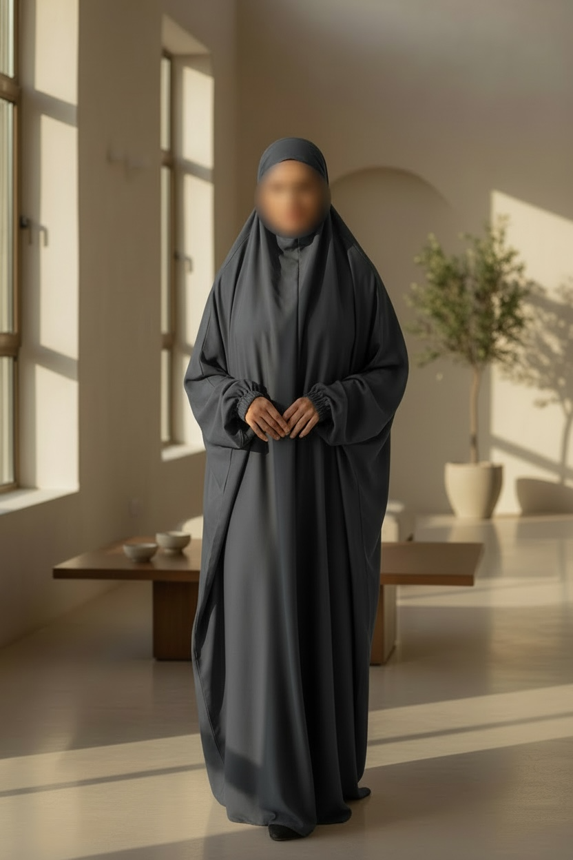 Premium One Piece Jilbab in Grey with Niqab