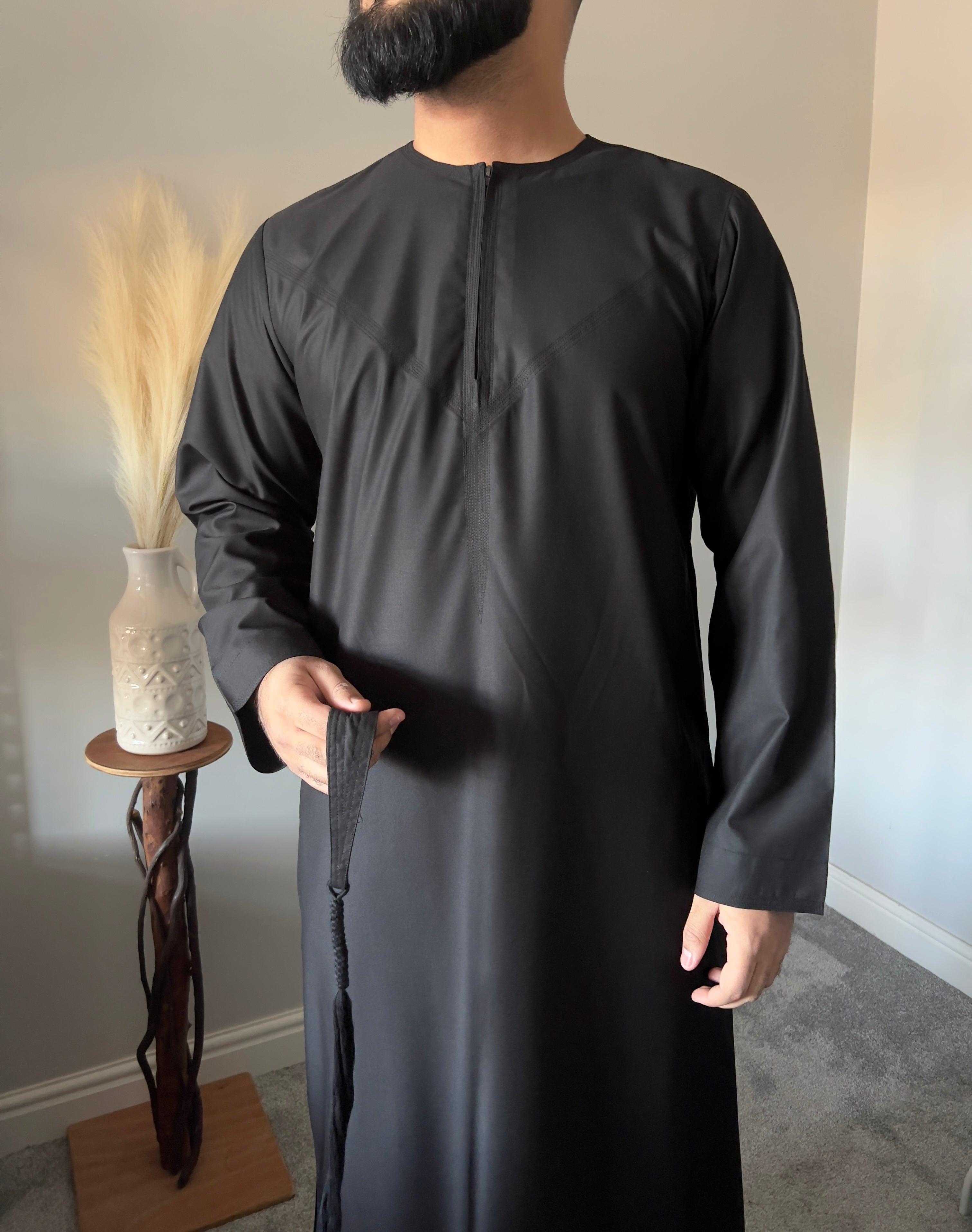 Thobeluxe Men’s Premium Emirati Thobe in Midnight Black Ramadan Collection