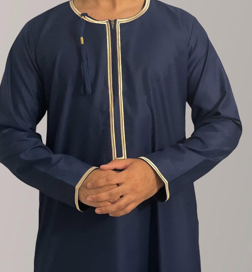 Navy And Gold Kumzaar Omani Thobe