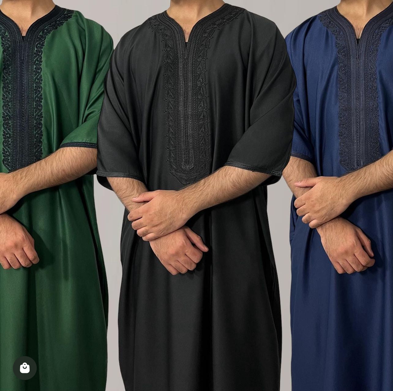 Men's Moroccan Thobe in Black Green and navy, Othman Thobe