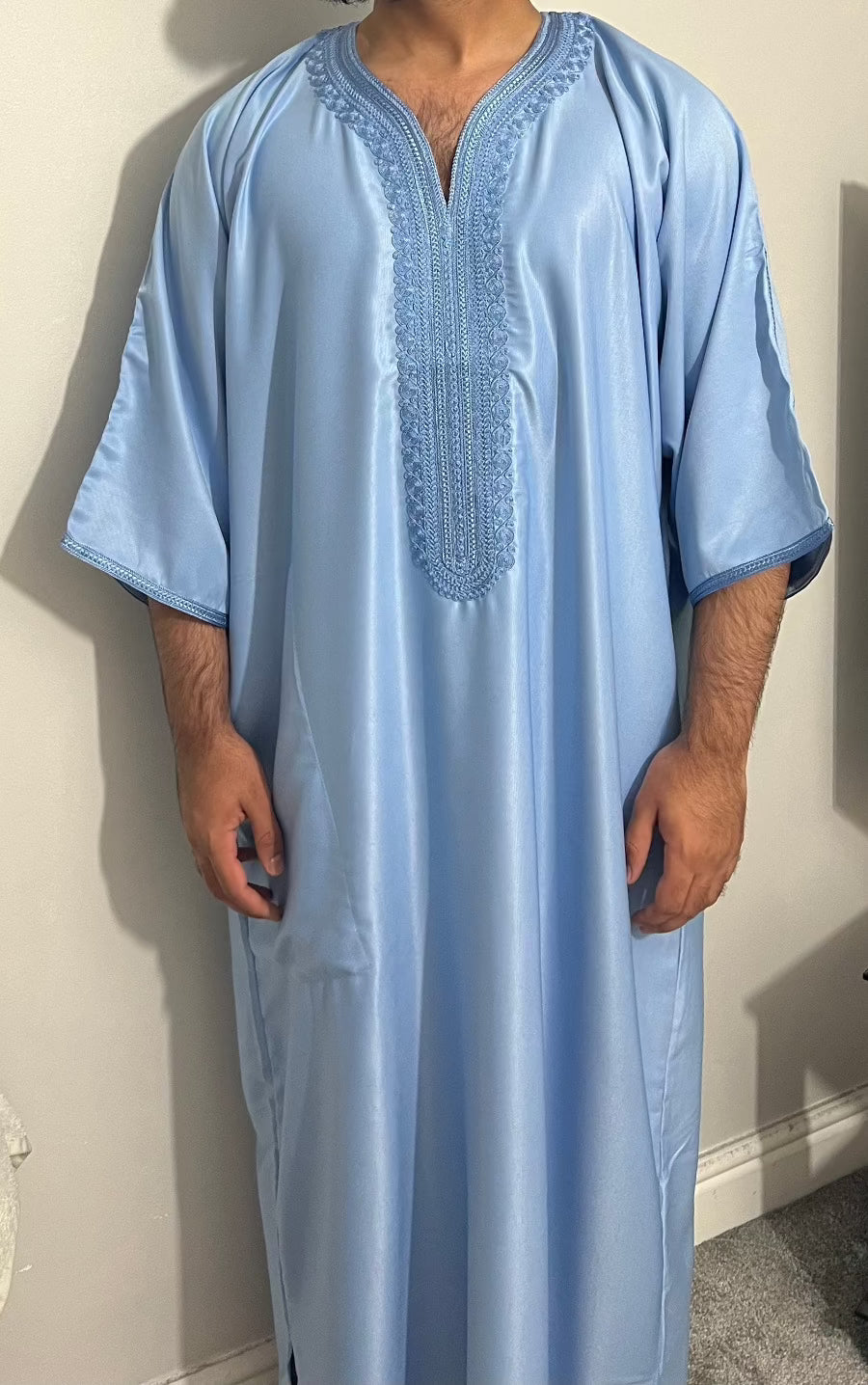moroccan thobe, Men's Moroccan Thobe in shiny Sky Blue, Othman Thobe