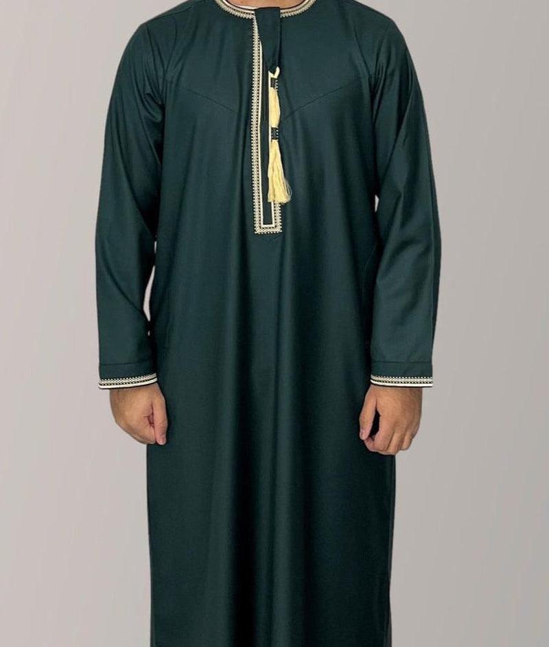 Mens Emerald Green Luxury Embroidered Omani Thobe Thobeluxe