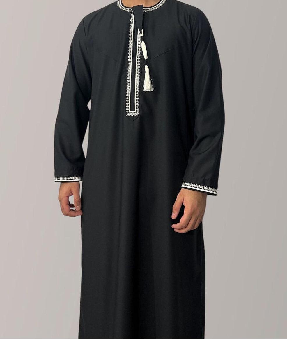 Kids Luxury Embroidered Omani Thobe, Black Arabian Thobes for Kids Thobes