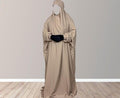 Beige Jilbab with niqab, one piece jilbab for Muslim women modest Islamic dresses, abaya with niqab set, long jilbab dress with face cover, comfortable loose fitting.