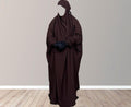 brown Jilbab with niqab, one piece jilbab for Muslim women modest Islamic dresses, abaya with niqab set, long jilbab dress with face cover, comfortable loose fitting.