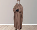 light brown Jilbab with niqab, one piece jilbab for Muslim women modest Islamic dresses, abaya with niqab set, long jilbab dress with face cover, comfortable loose fitting.